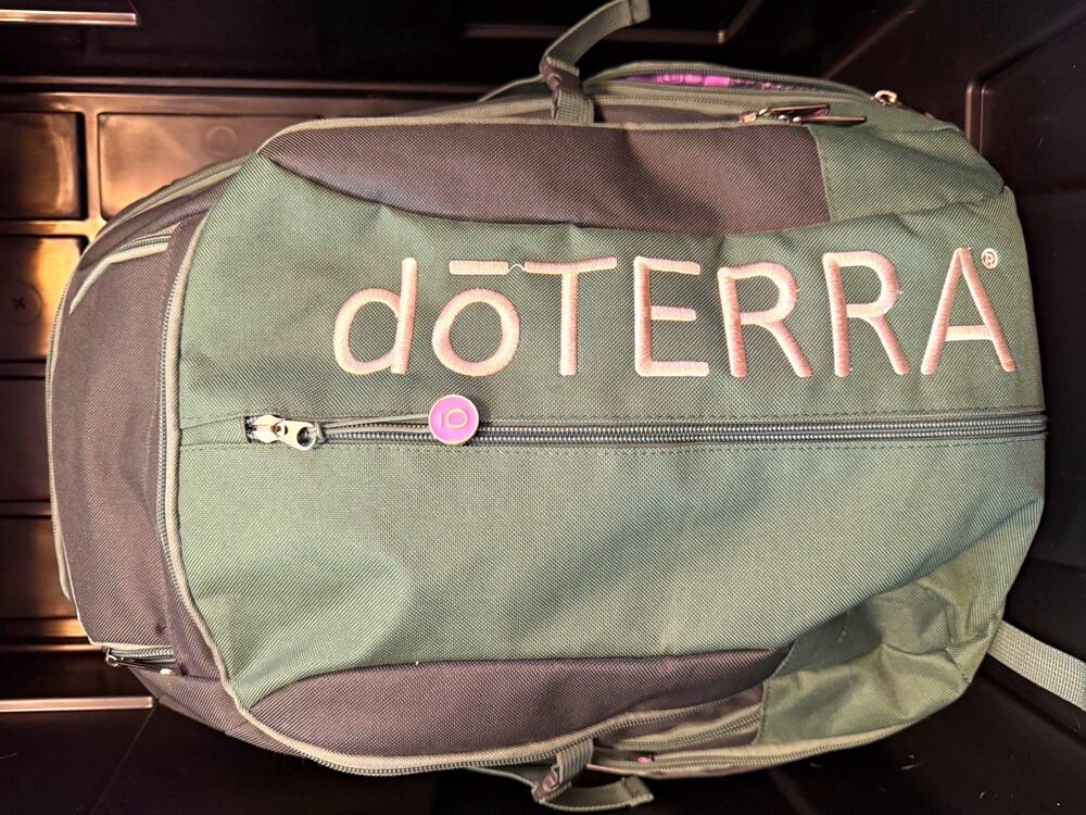 doTERRA Gray Green Purple Zip Backpack w/ Embroidered Logo, Unisex Adults